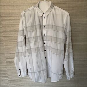 Burberry White Button-Up Shirt with Light Gray Plaid
